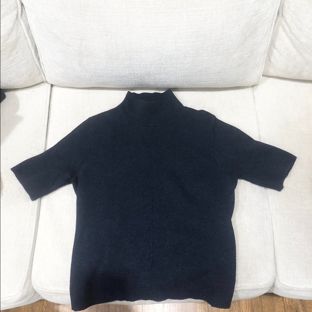 Navy Blue Melange Knitted Turtleneck Top